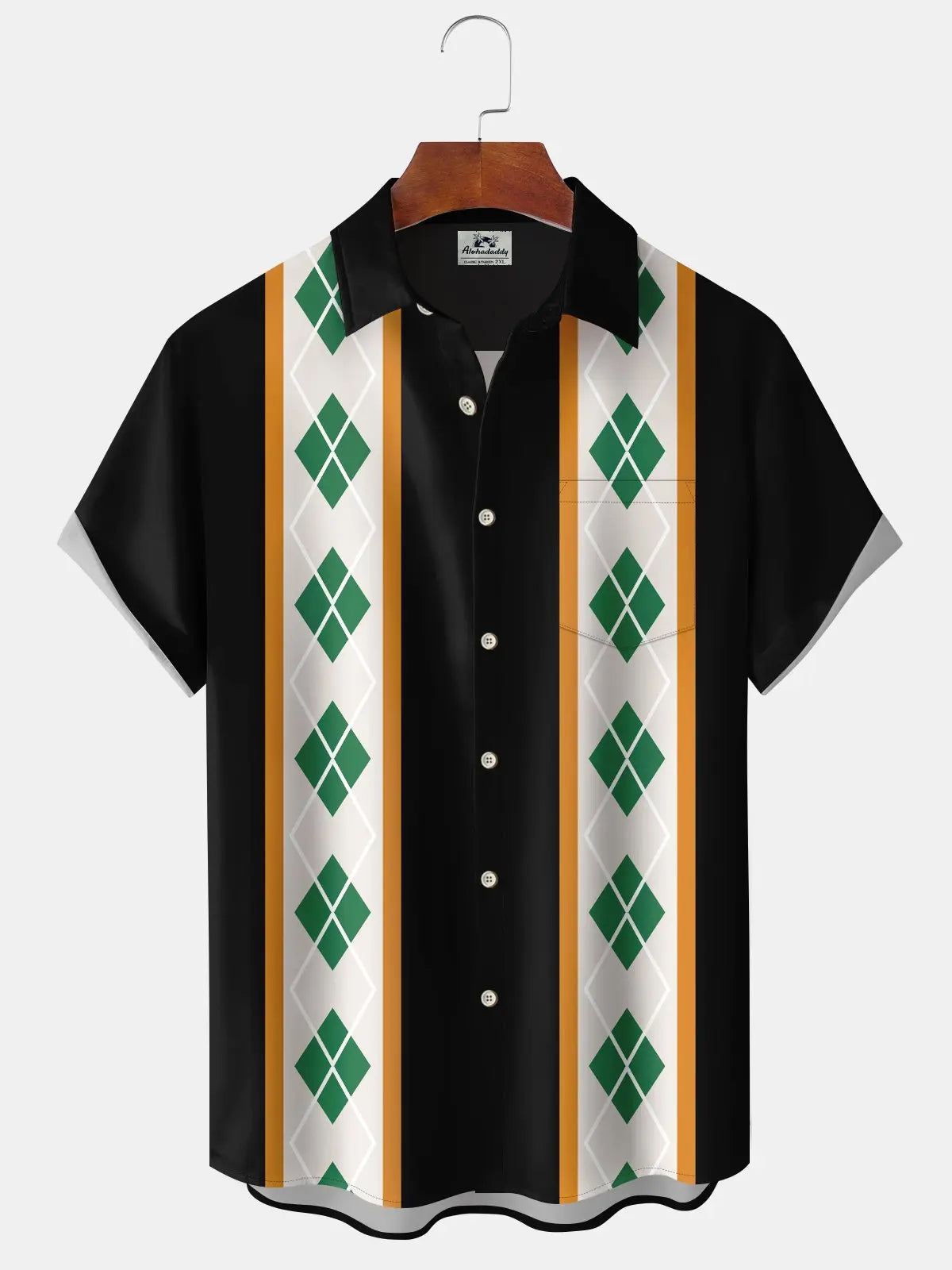Vintage Geometric Patrick's Bowling Hawaiian Shirt For Tropical Holidays, Outdoor Gatherings, And Everyday Comfort