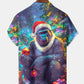 Vintage Funny Gorilla Christmas Lights Holiday Hawaiian Shirt For Summer Vacation, Beach Travel, And Casual Wear