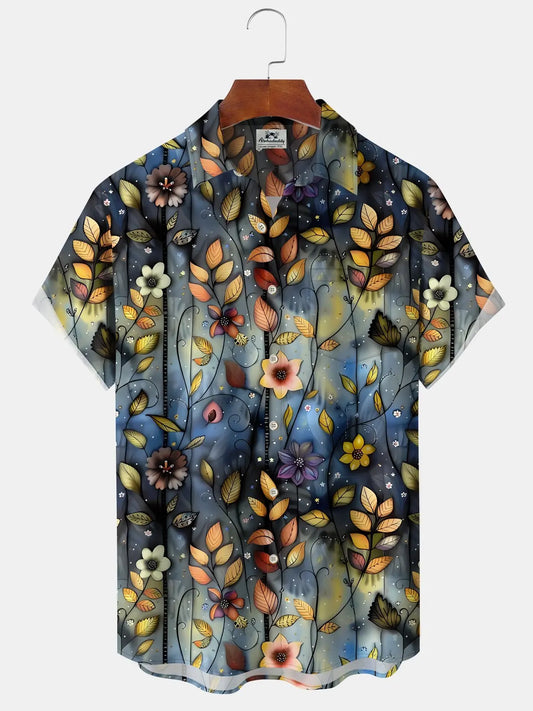Vintage Watercolor Floral Gradient Oil Vine Vacation Hawaiian Shirt For Summer Vacation, Beach Travel, And Casual Wear