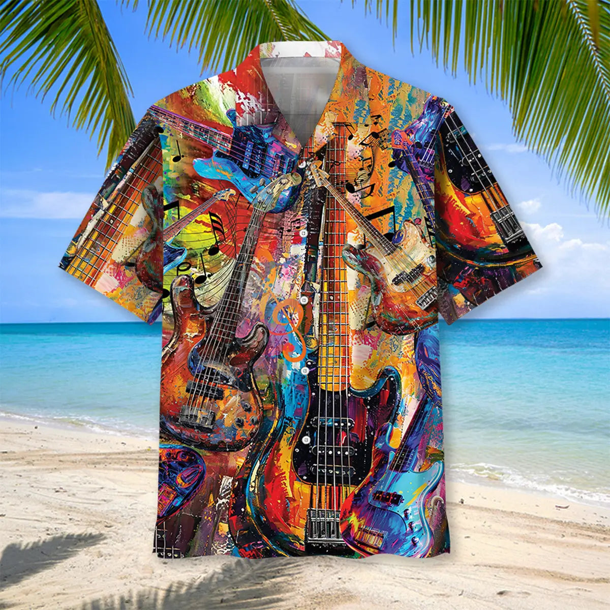 Vintage Guitar Artist Hawaiian Shirt For Festival Travel, Beach Gatherings, And Relaxed Summer Style