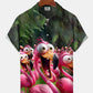 Vintage Tropical Beach Leaves Flamingo Cartoon Hawaiian Shirt For Resort Trips, Coastal Parties, And Warm Weather Style