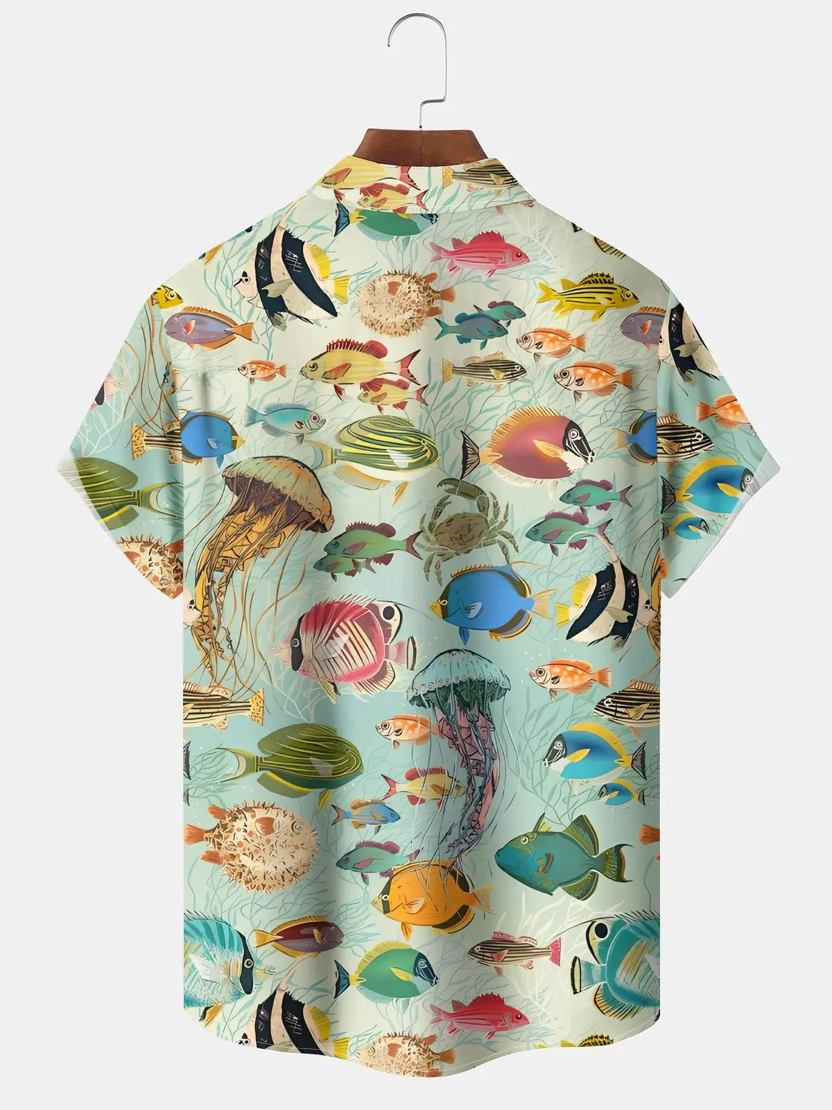 Vintage Tropical Sea Fish Gradient Vacation Hawaiian Shirt For Summer Vacation, Beach Travel, And Casual Wear