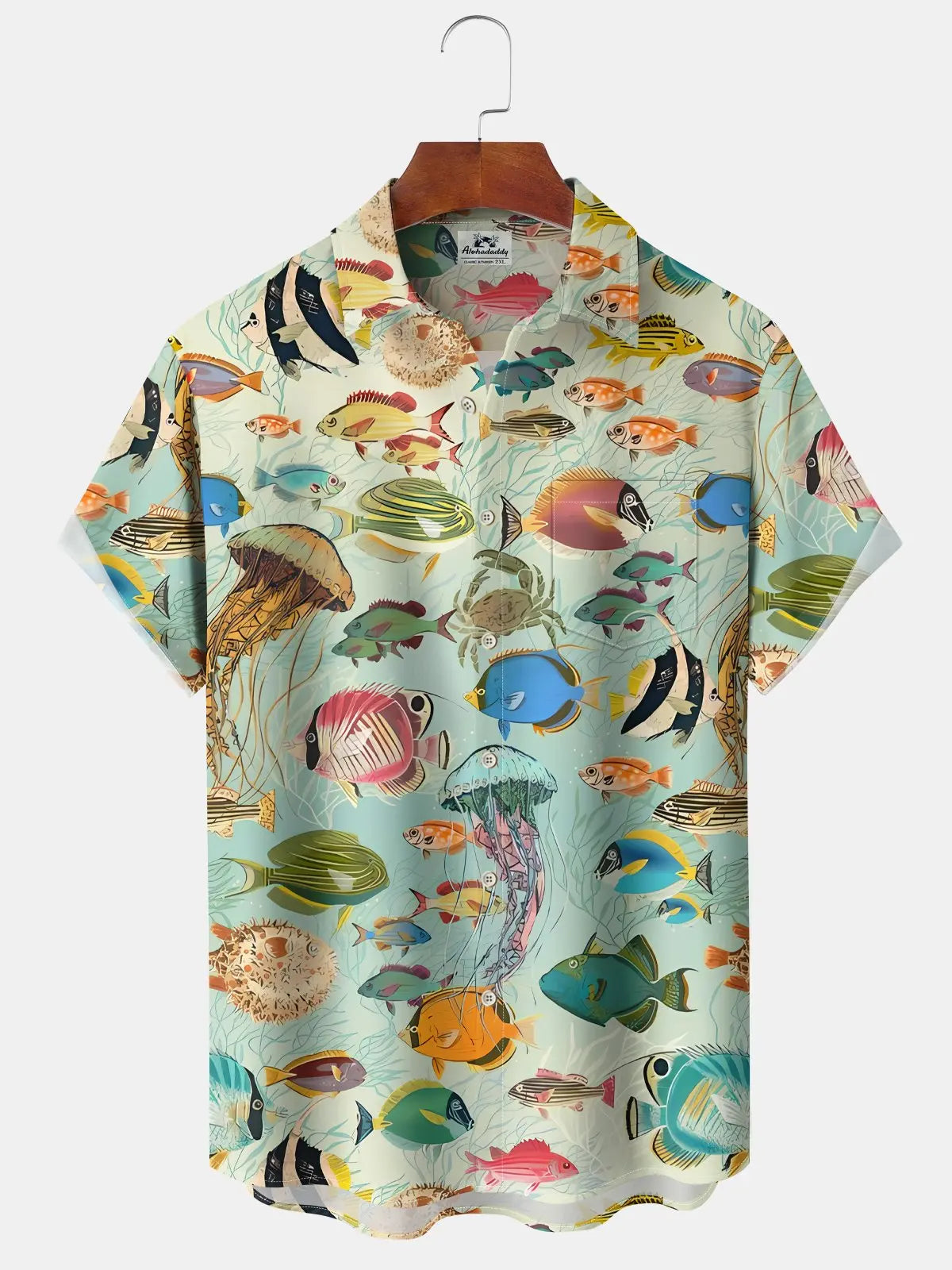 Vintage Tropical Sea Fish Gradient Vacation Hawaiian Shirt For Summer Vacation, Beach Travel, And Casual Wear