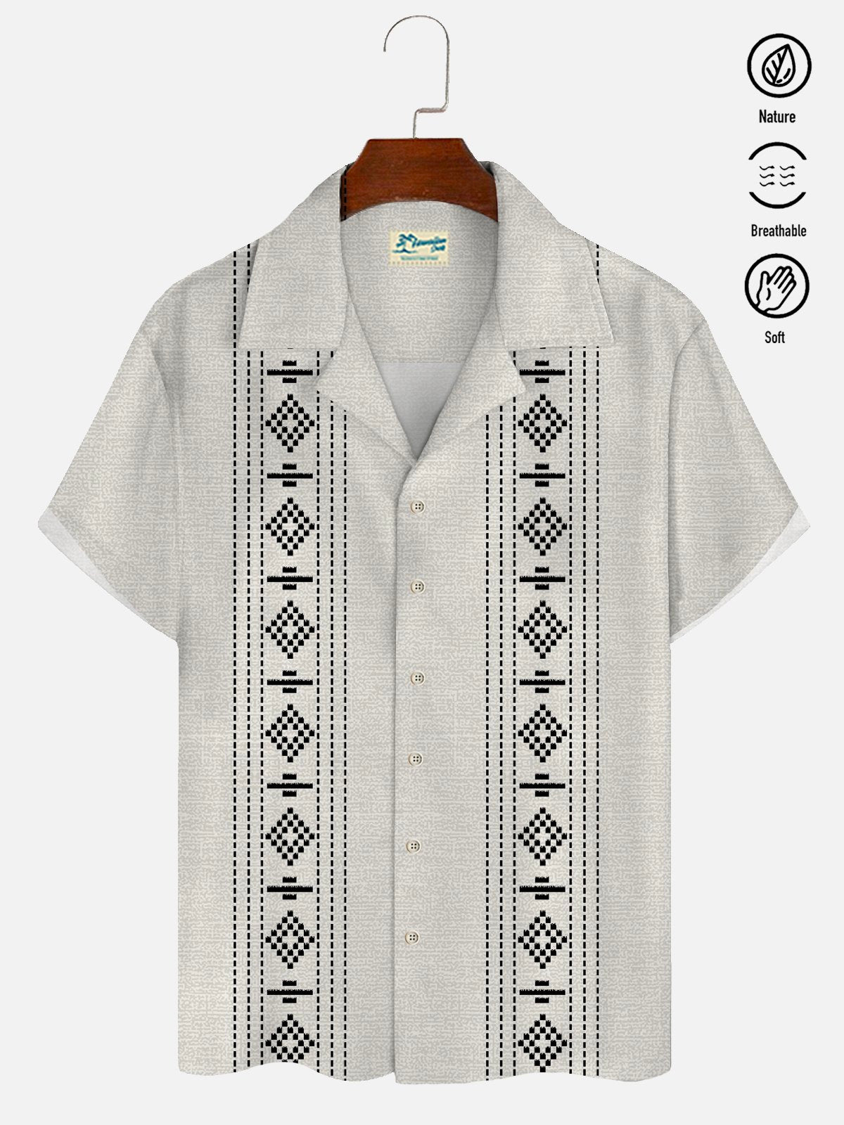 Vintage Creative Holiday Beach Guayabera Ethnic Hawaiian Shirt For Summer Vacation, Beach Travel, And Casual Wear