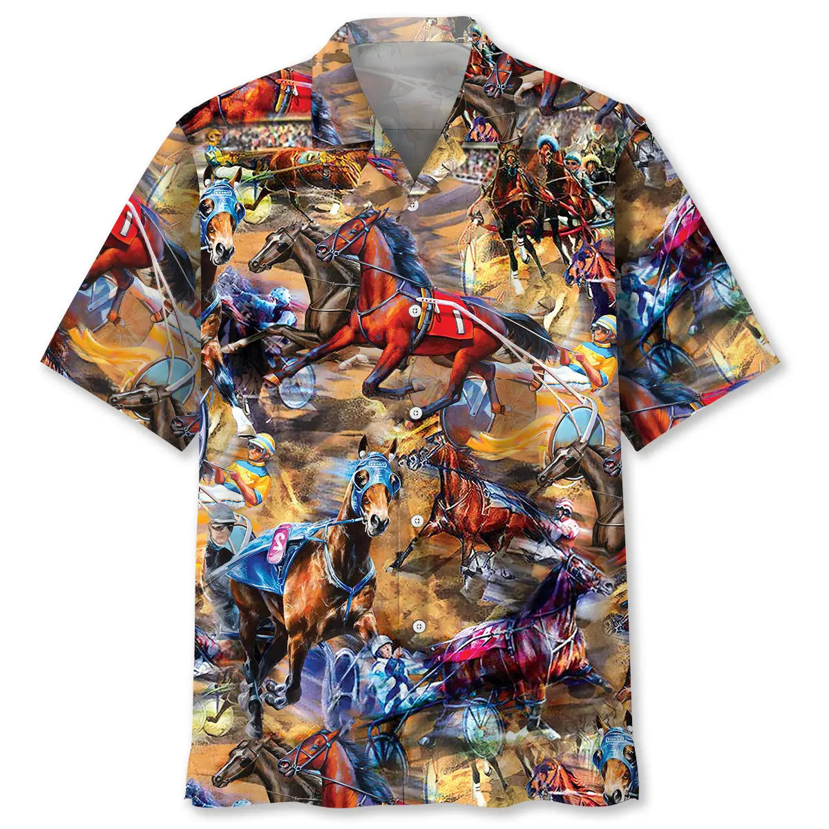 Vintage Horse Harness Racing Hawaiian Shirt For Coastal Travel, Casual Events, And Comfortable Summer Wear