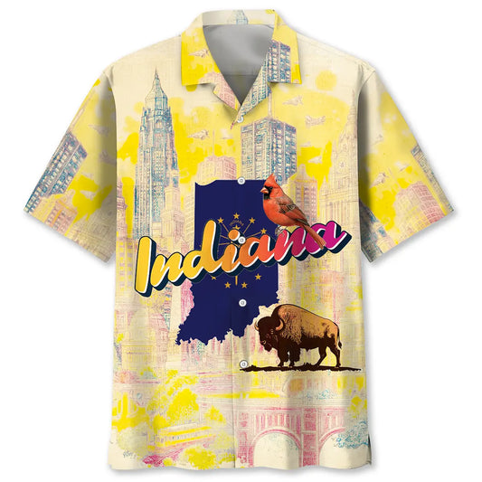Vintage Creative Indiana Heritage Hawaiian Shirt For Coastal Travel, Casual Events, And Comfortable Summer Wear