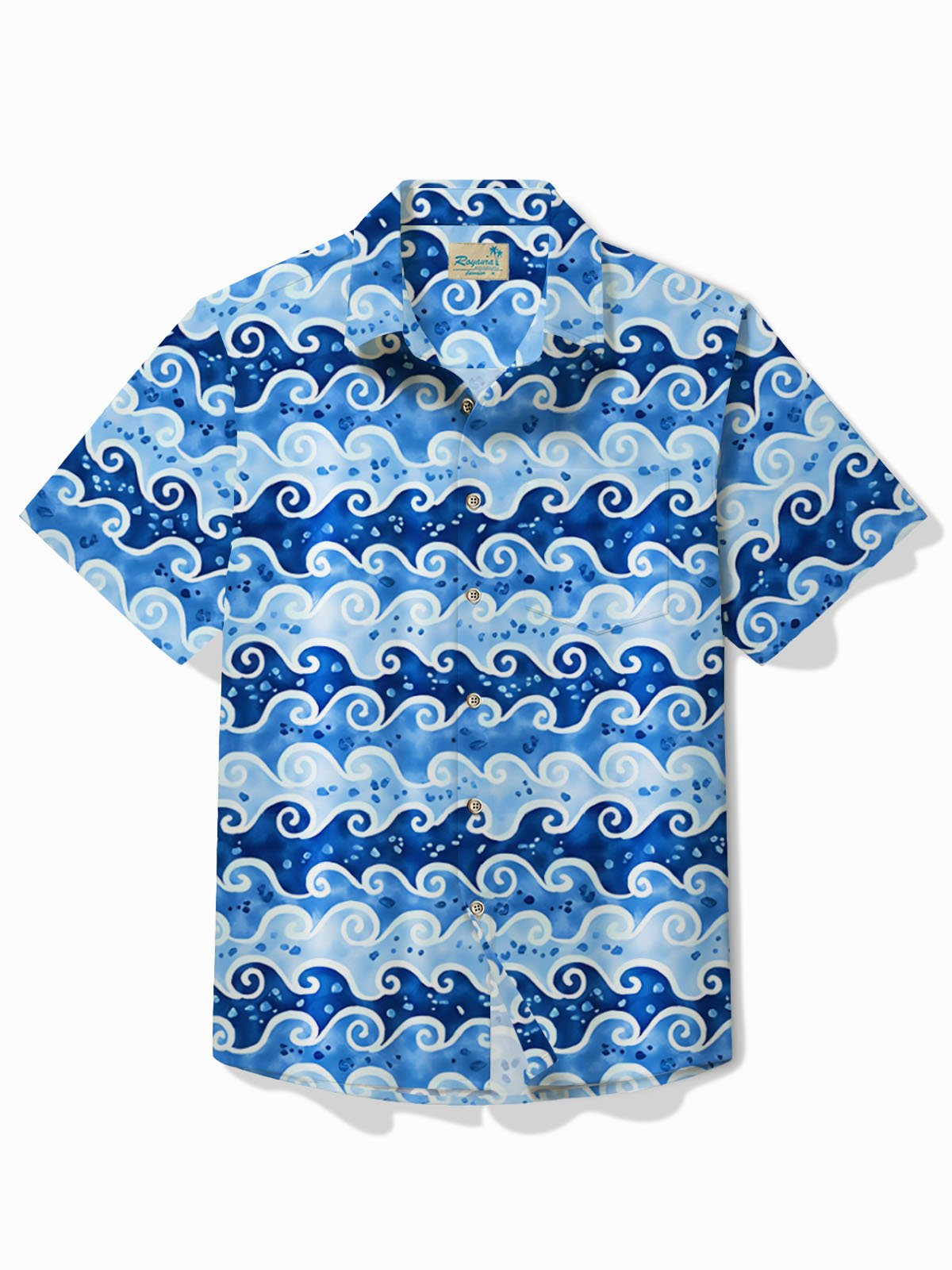 Vintage Creative Japanese Wave Blue Ukiyoe Quick Hawaiian Shirt For Summer Vacation, Beach Travel, And Casual Wear
