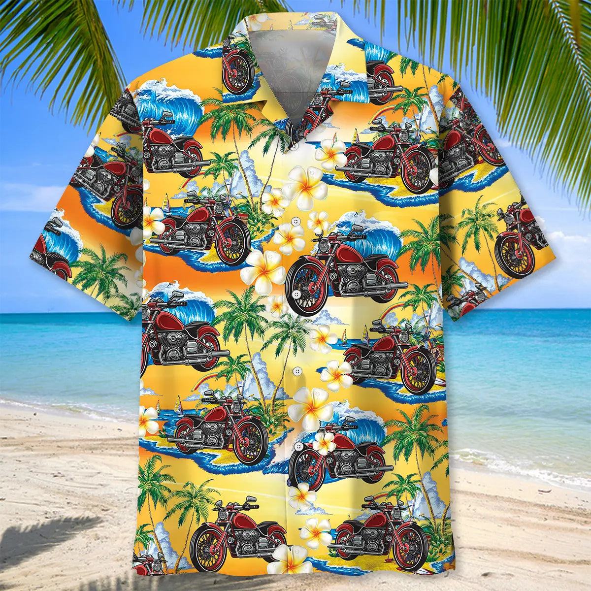 Vintage Motorcycle Hawaiian Shirt For Road Trip Adventures, Resort Days, And Comfortable Everyday Wear