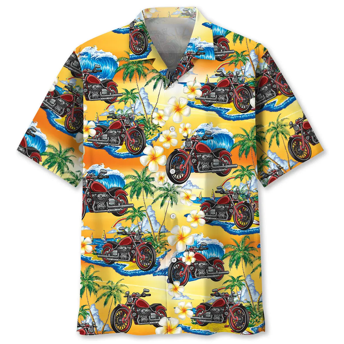 Vintage Motorcycle Hawaiian Shirt For Road Trip Adventures, Resort Days, And Comfortable Everyday Wear