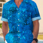 Vintage Nautical Blue Men's Hawaiian Shirt Map Art Stretch Easy Care Camp Shirt Big Tall