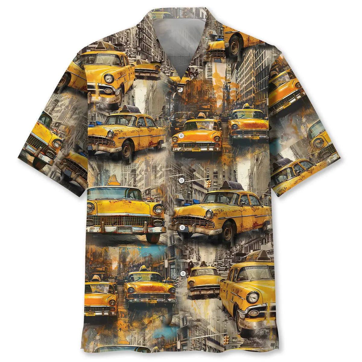 Vintage NYC Taxi Car Hawaiian Shirt For Coastal Travel, Casual Events, And Comfortable Summer Wear