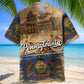 Vintage Pennsylvania Heritage Hawaiian Shirt For Summer Vacation, Beach Travel, And Casual Wear
