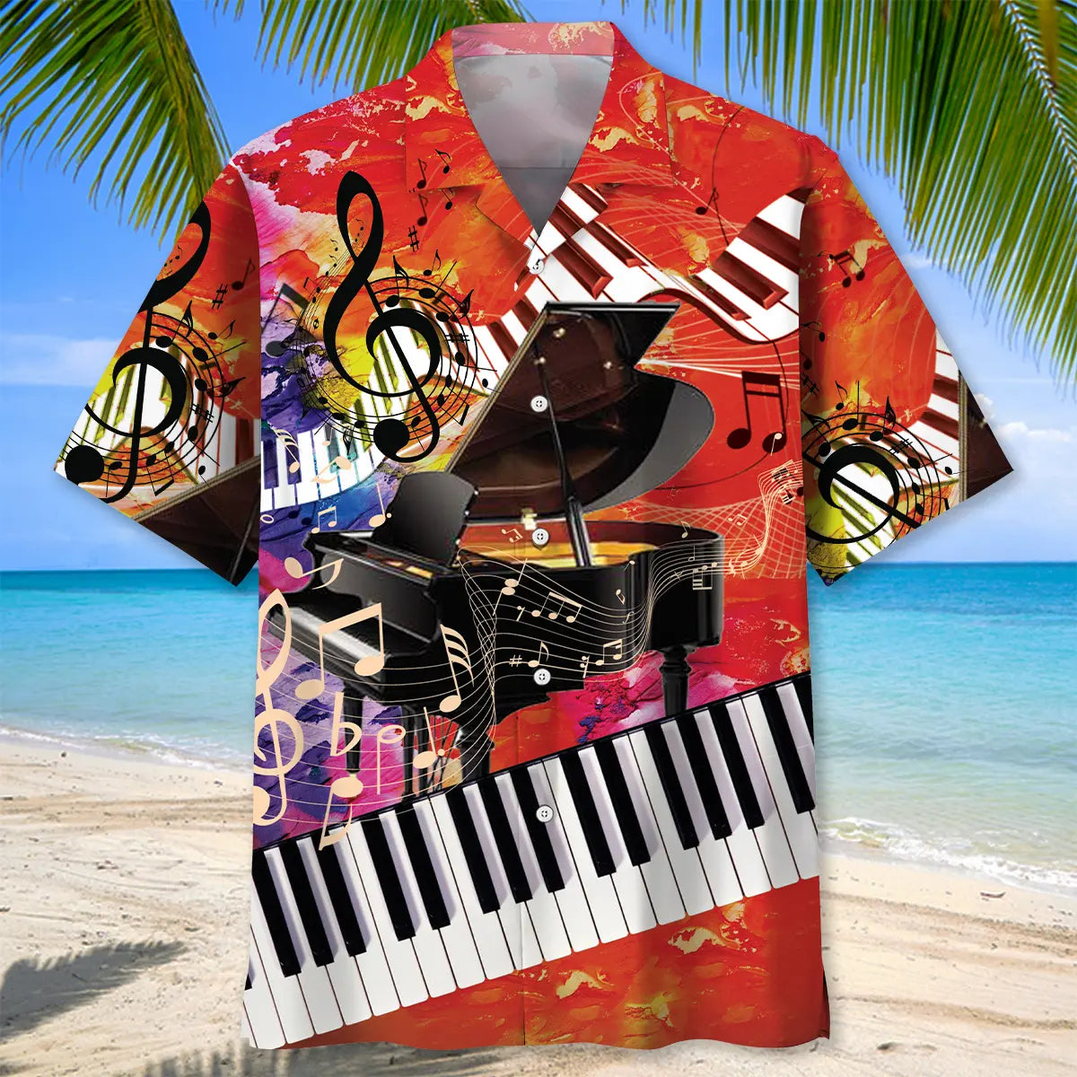 Vintage Piano Art Hawaiian Shirt For Summer Gathering And Casual Outdoor Style