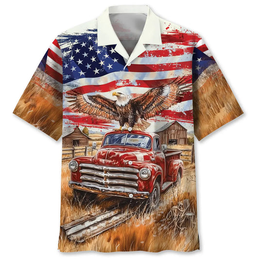 Vintage Red Pick Truck Hawaiian Shirt For Motorsport Events, Beach Travel, And Thoughtful Gift Giving