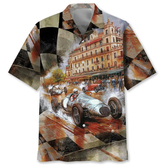 Vintage Road Racing European Hawaiian Shirt For Racing Fans, Summer Outings, And Relaxed Vacation Wear