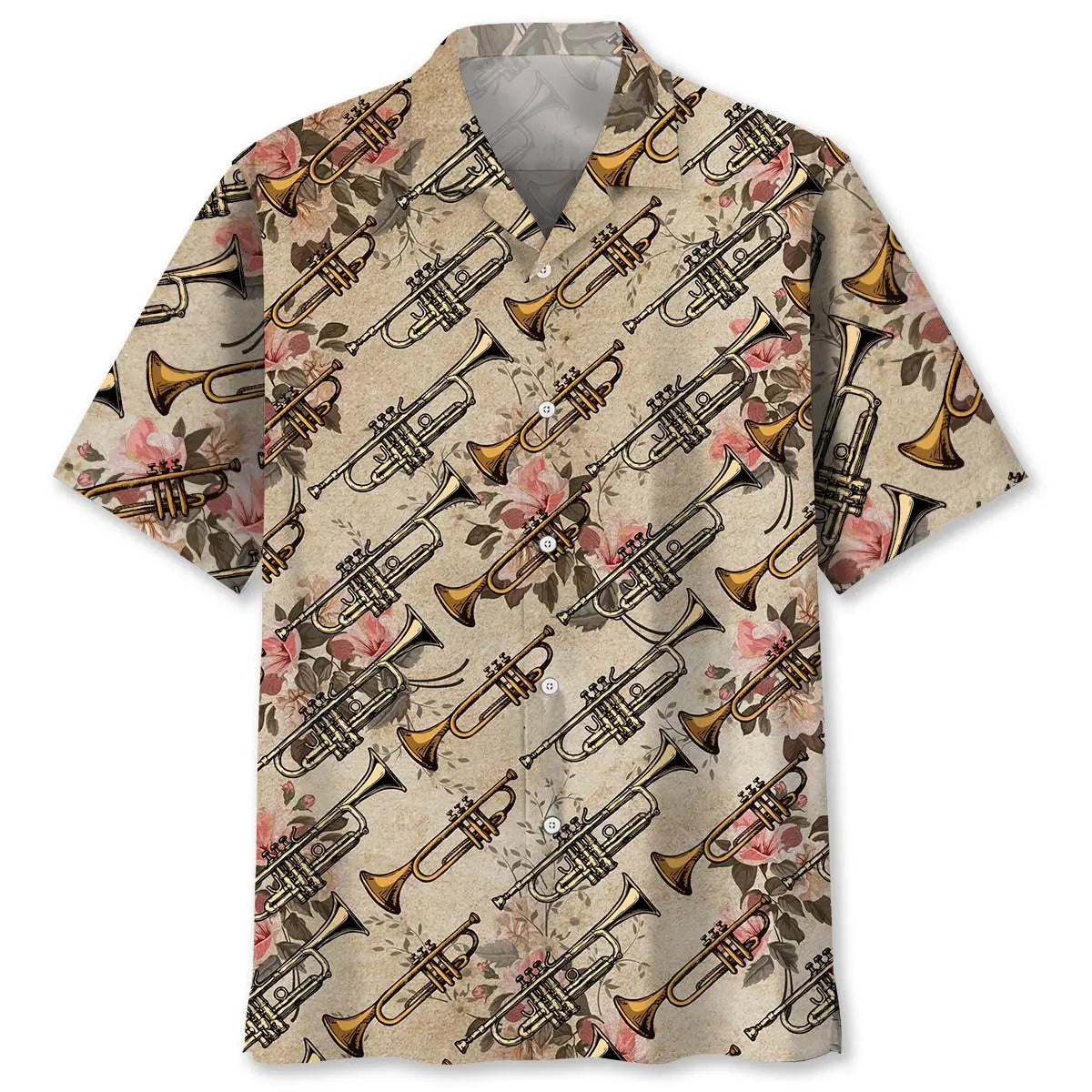 Vintage Rose Trumpet Hawaiian Shirt For Tropical Holidays, Outdoor Gatherings, And Everyday Comfort