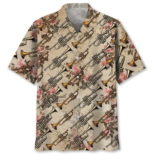 Vintage Rose Trumpet Hawaiian Shirt For Tropical Holidays, Outdoor Gatherings, And Everyday Comfort