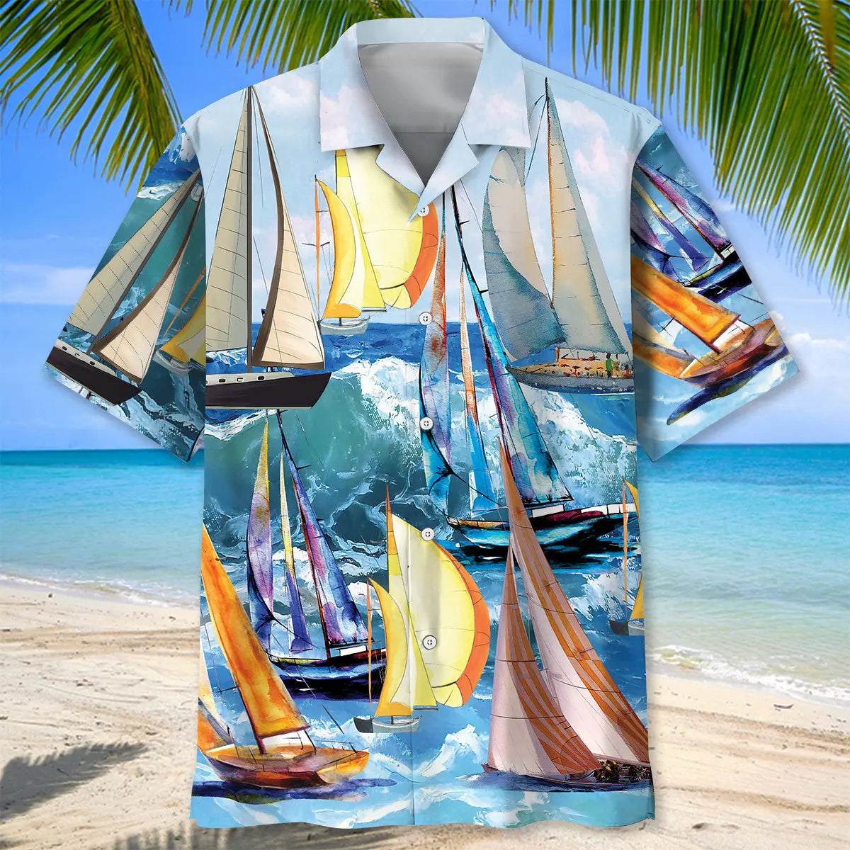 Vintage Sailboat Hawaiian Shirt For Tropical Holidays, Outdoor Gatherings, And Everyday Comfort
