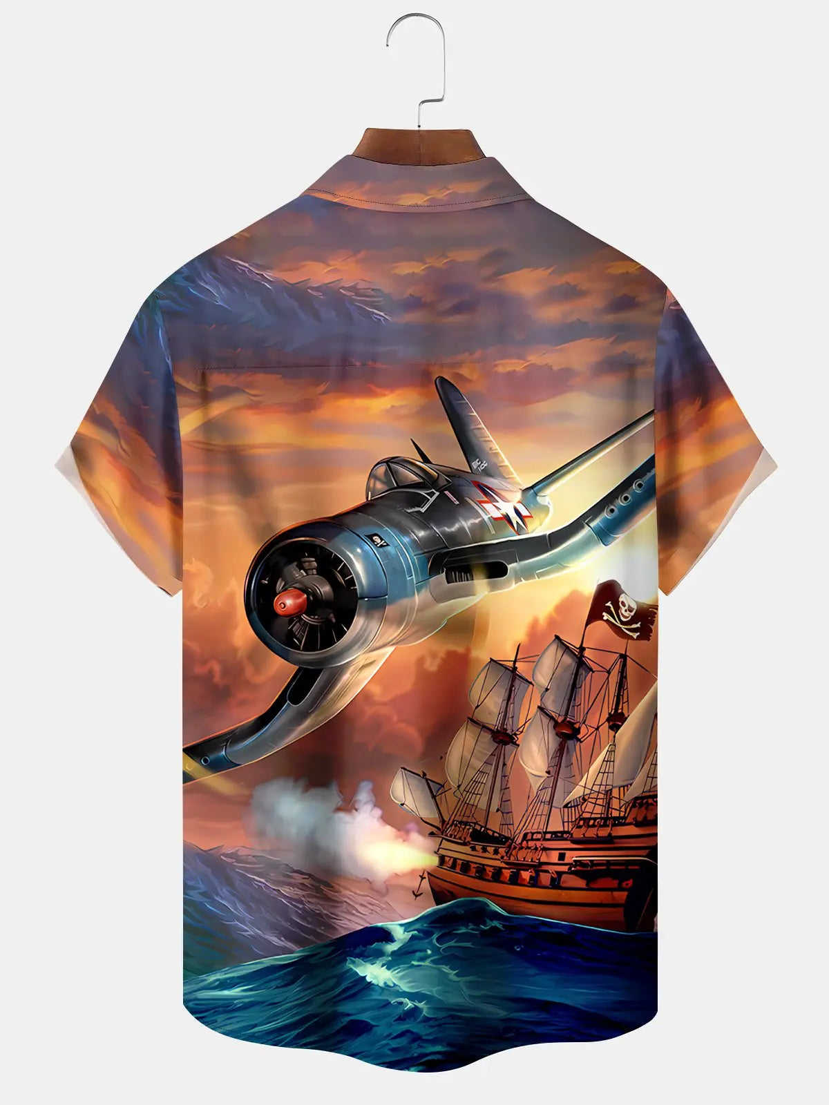 Vintage Sailing Ship Fighter Hawaiian Shirt For Active Holidays, Resort Trips, And Warm Weather Gatherings