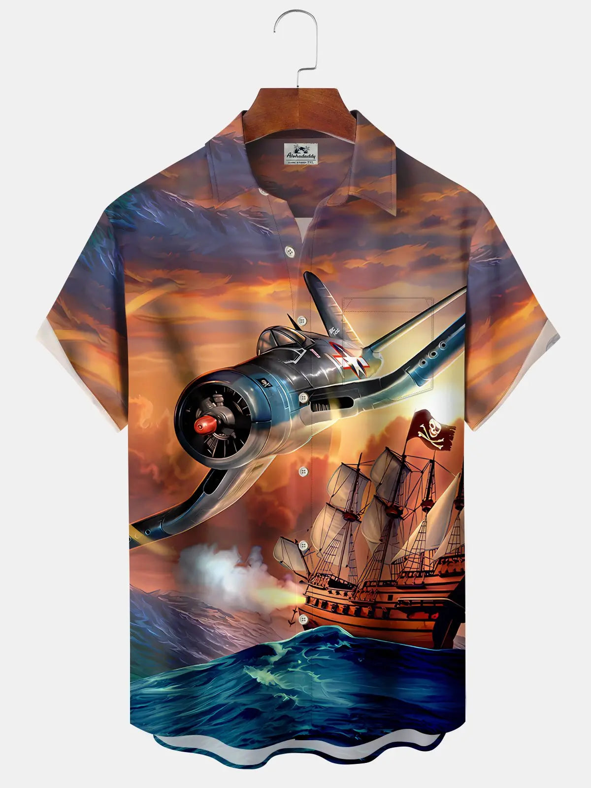 Vintage Sailing Ship Fighter Hawaiian Shirt For Active Holidays, Resort Trips, And Warm Weather Gatherings