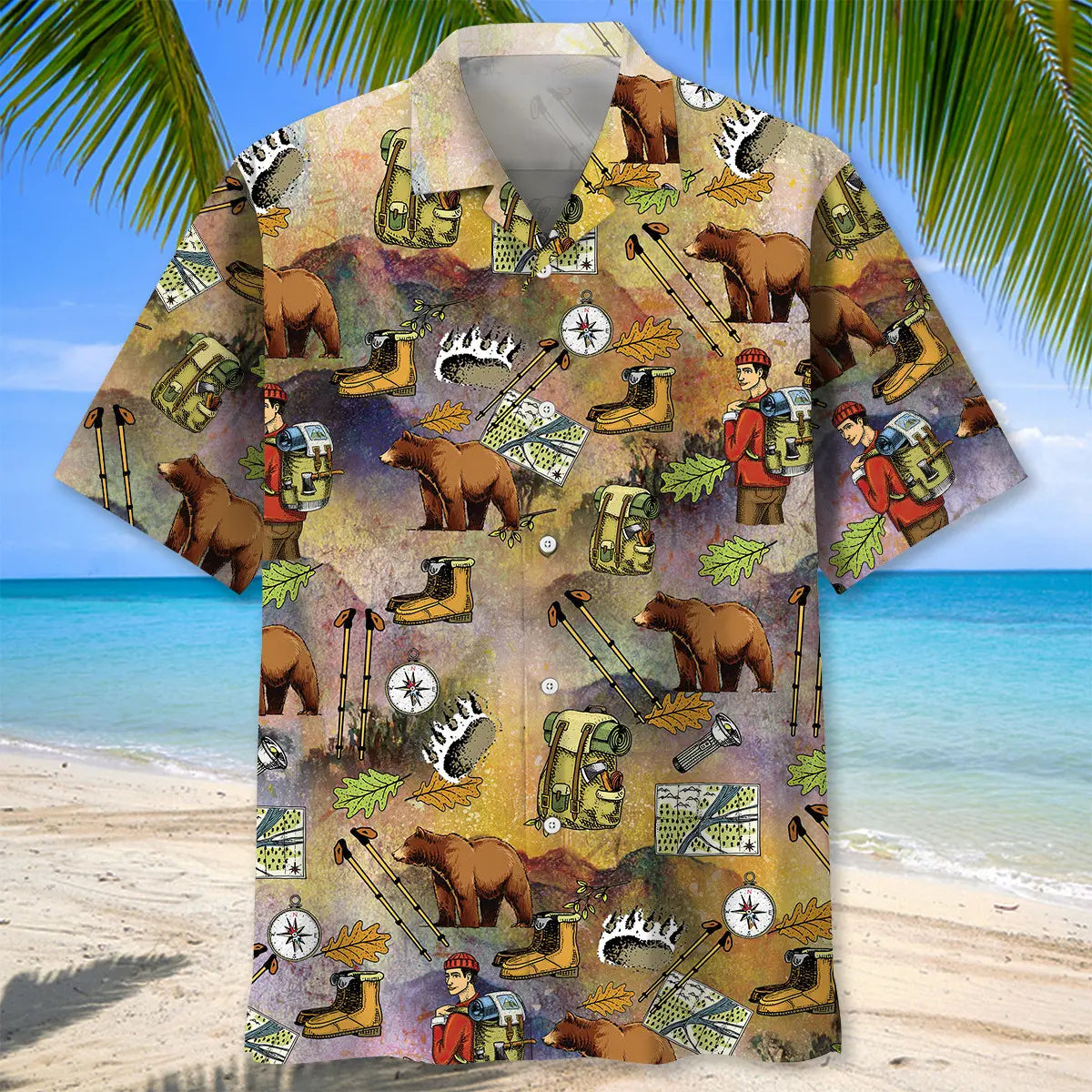 Vintage Seamless Hiking Hawaiian Shirt For Tropical Holidays, Outdoor Gatherings, And Everyday Comfort