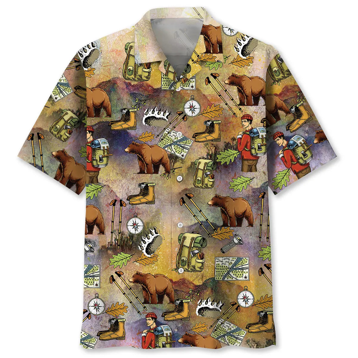 Vintage Seamless Hiking Hawaiian Shirt For Tropical Holidays, Outdoor Gatherings, And Everyday Comfort