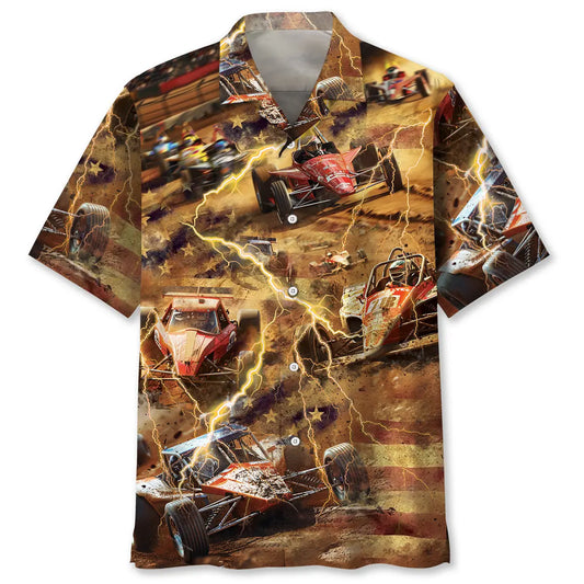 Vintage Sprint Car Racing Hawaiian Shirt For Beach Travel And Relaxed Summer Style