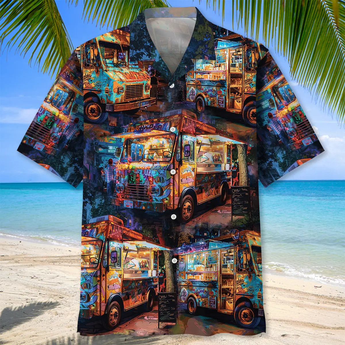 Vintage Street Food Truck Hawaiian Shirt For Seasonal Celebration, Warm Weather Outing, And Coastal Style