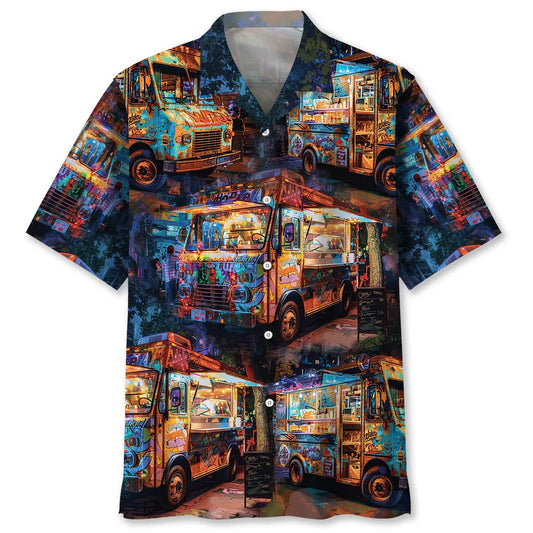 Vintage Street Food Truck Hawaiian Shirt For Summer Vacation And Weekend Wear