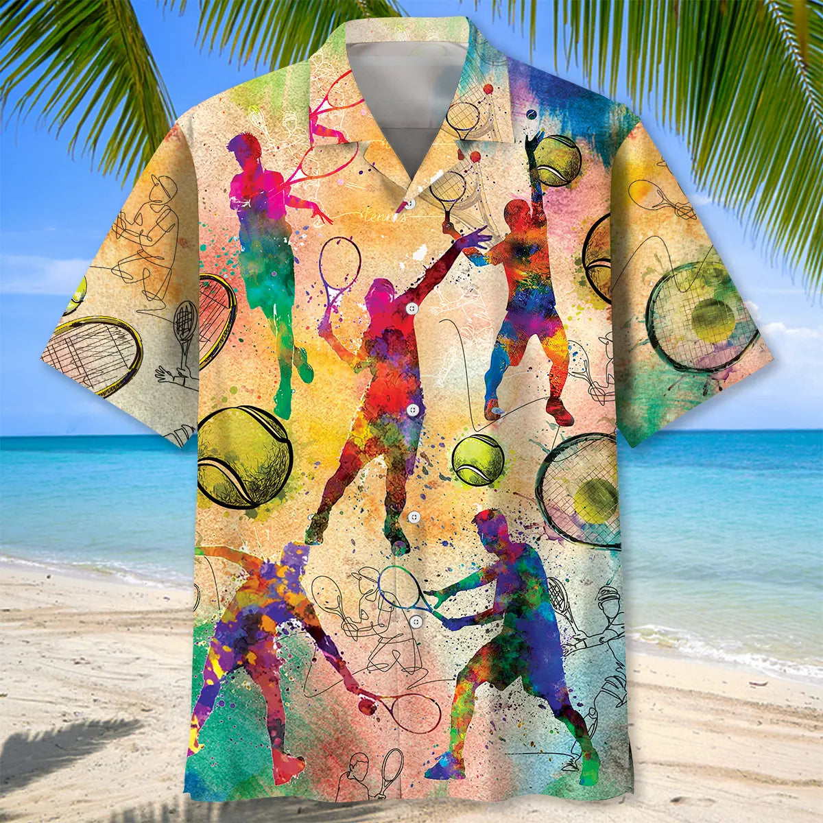 Vintage Tennis Hawaiian Shirt For Coastal Travel, Casual Events, And Comfortable Summer Wear