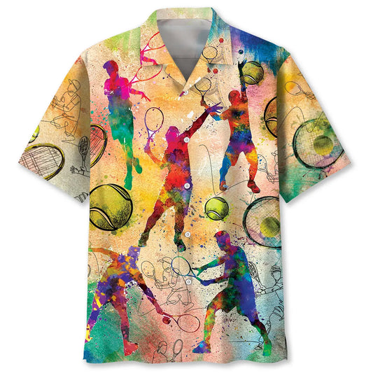 Vintage Tennis Hawaiian Shirt For Coastal Travel, Casual Events, And Comfortable Summer Wear