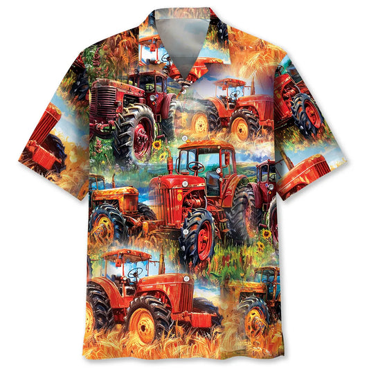 Vintage Tractor Art Hawaiian Shirt For Beachside Event, Resort Holiday, And Thoughtful Gifting