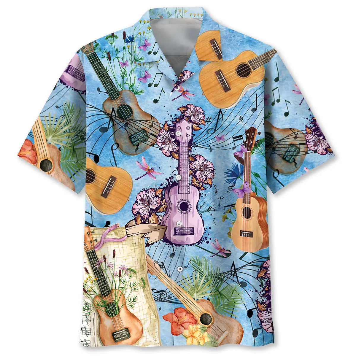 Vintage Ukulele Hawaiian Shirt For Tropical Holidays, Outdoor Gatherings, And Everyday Comfort
