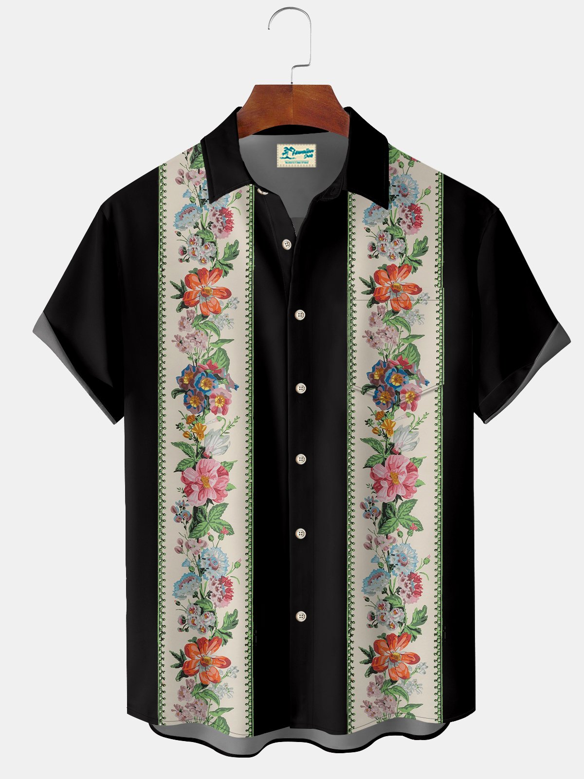 Vintage Island Vacation Black Guayabera Shirts Aloha Hawaiian Shirt For Summer Vacation, Beach Travel, And Casual Wear