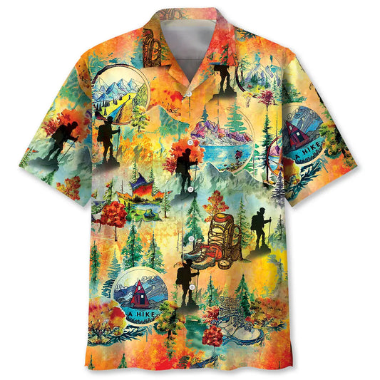 Vintage Watercolor Hiking Hawaiian Shirt For Beach Days, Weekend Events, And Thoughtful Gift Giving