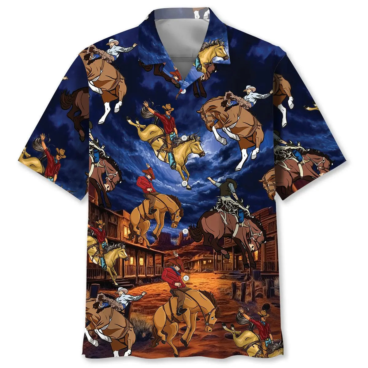 Vintage Wild West Cowboy Rodeo Show Hawaiian Shirt For Coastal Travel, Casual Events, And Comfortable Summer Wear