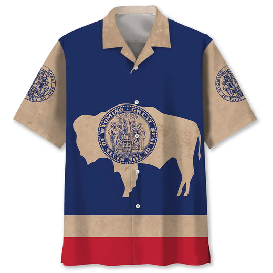 Vintage Wyoming The Equality State Hawaiian Shirt For Tropical Holiday, Beach Travel, And Relaxed Resort Style