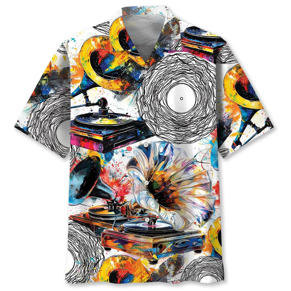 Abstract Vinyl Record Hawaiian Shirt For Summer Vacation, Beach Travel, And Casual Wear