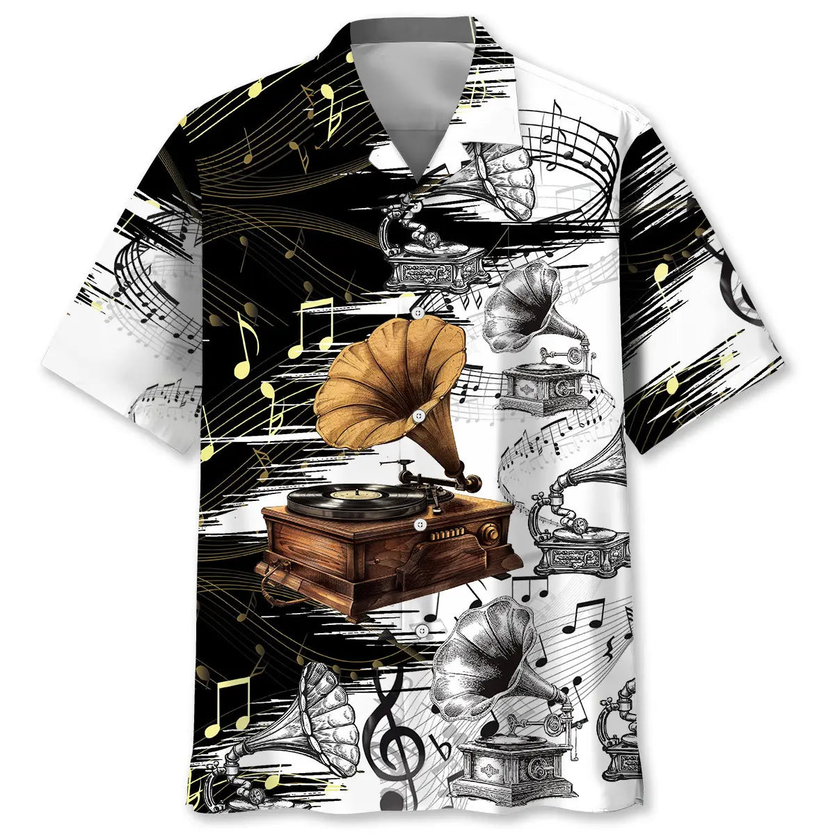 Vinyl Record Gramophone Hawaiian Shirt For Tropical Holidays, Outdoor Gatherings, And Everyday Comfort