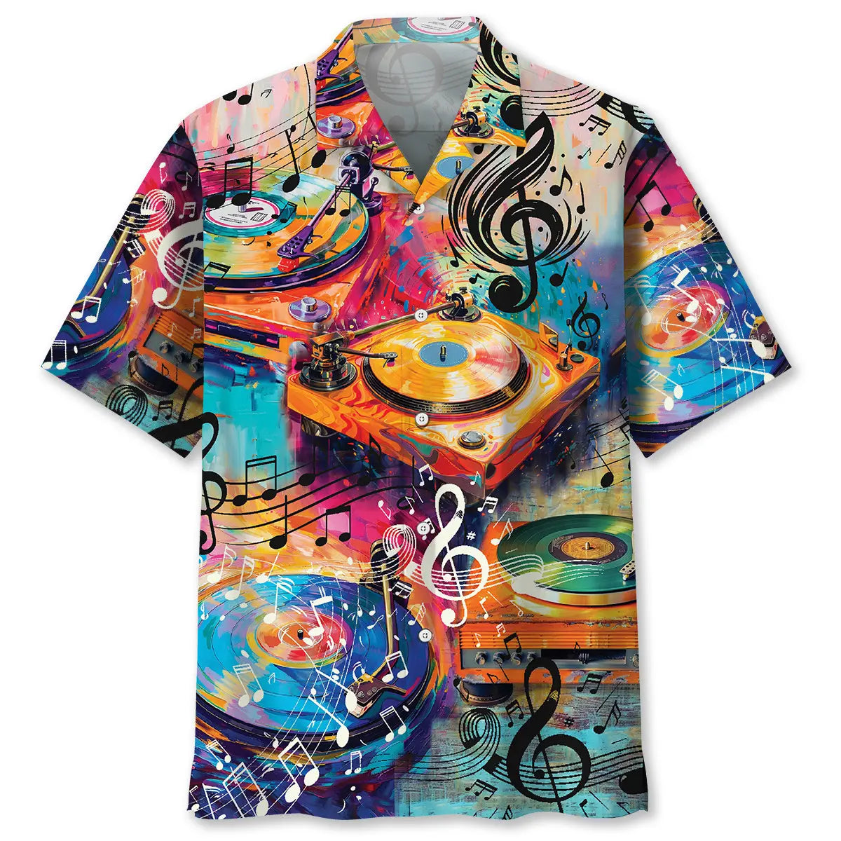 Creative Vinyl Record Player Hawaiian Shirt For Coastal Travel, Casual Events, And Comfortable Summer Wear