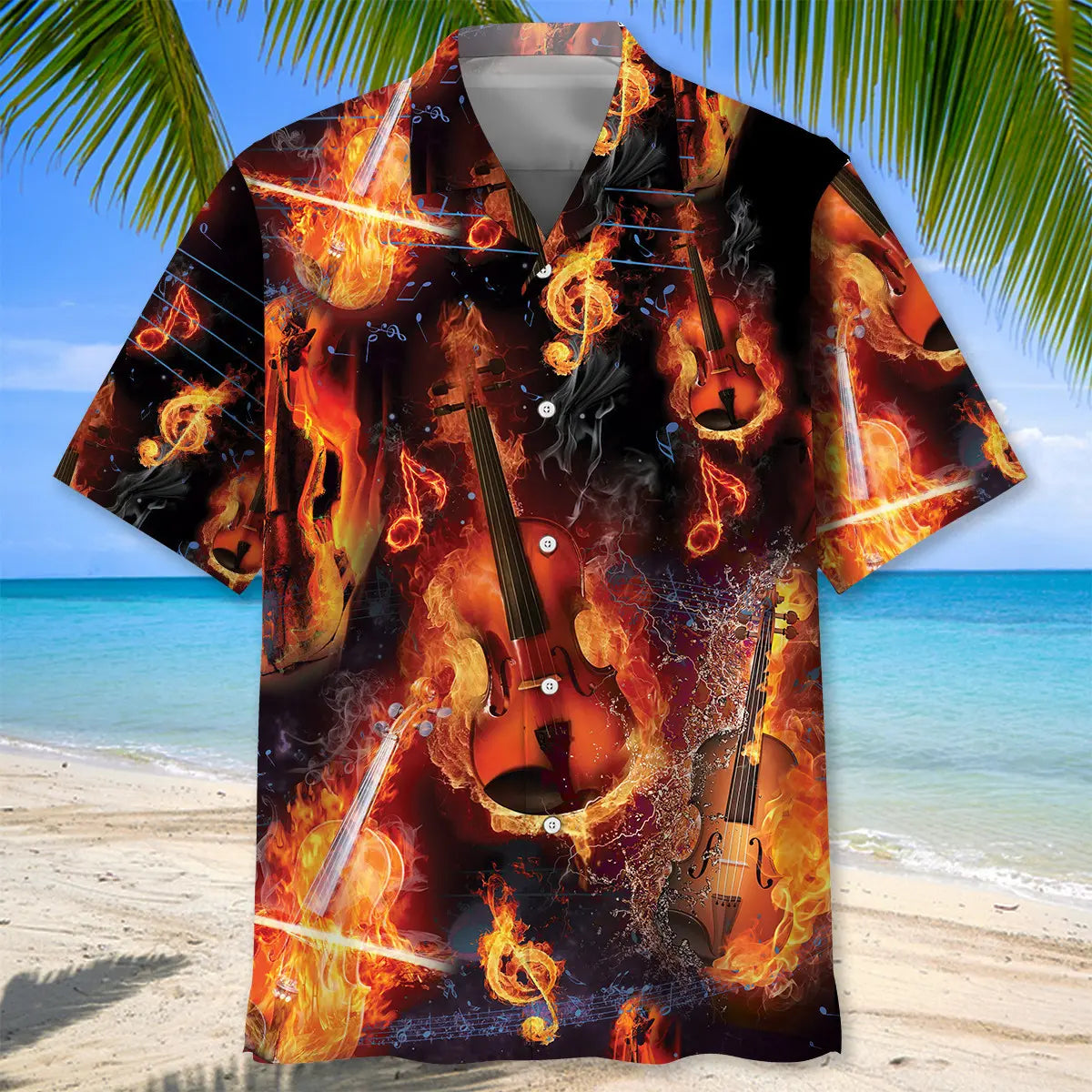 Violin Fire Hawaiian Shirt For Tropical Holidays, Outdoor Gatherings, And Everyday Comfort
