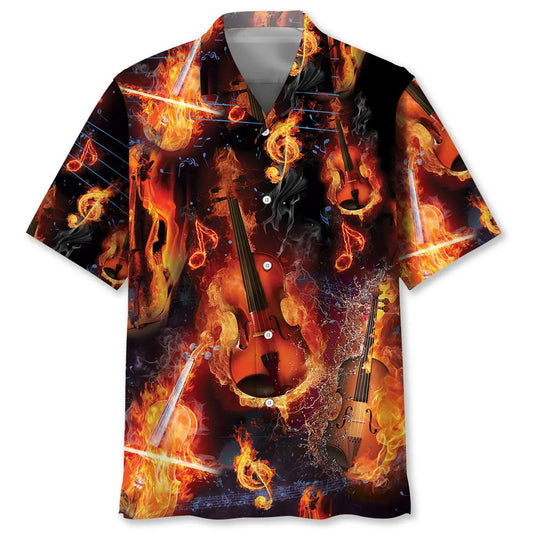 Violin Fire Hawaiian Shirt For Tropical Holidays, Outdoor Gatherings, And Everyday Comfort