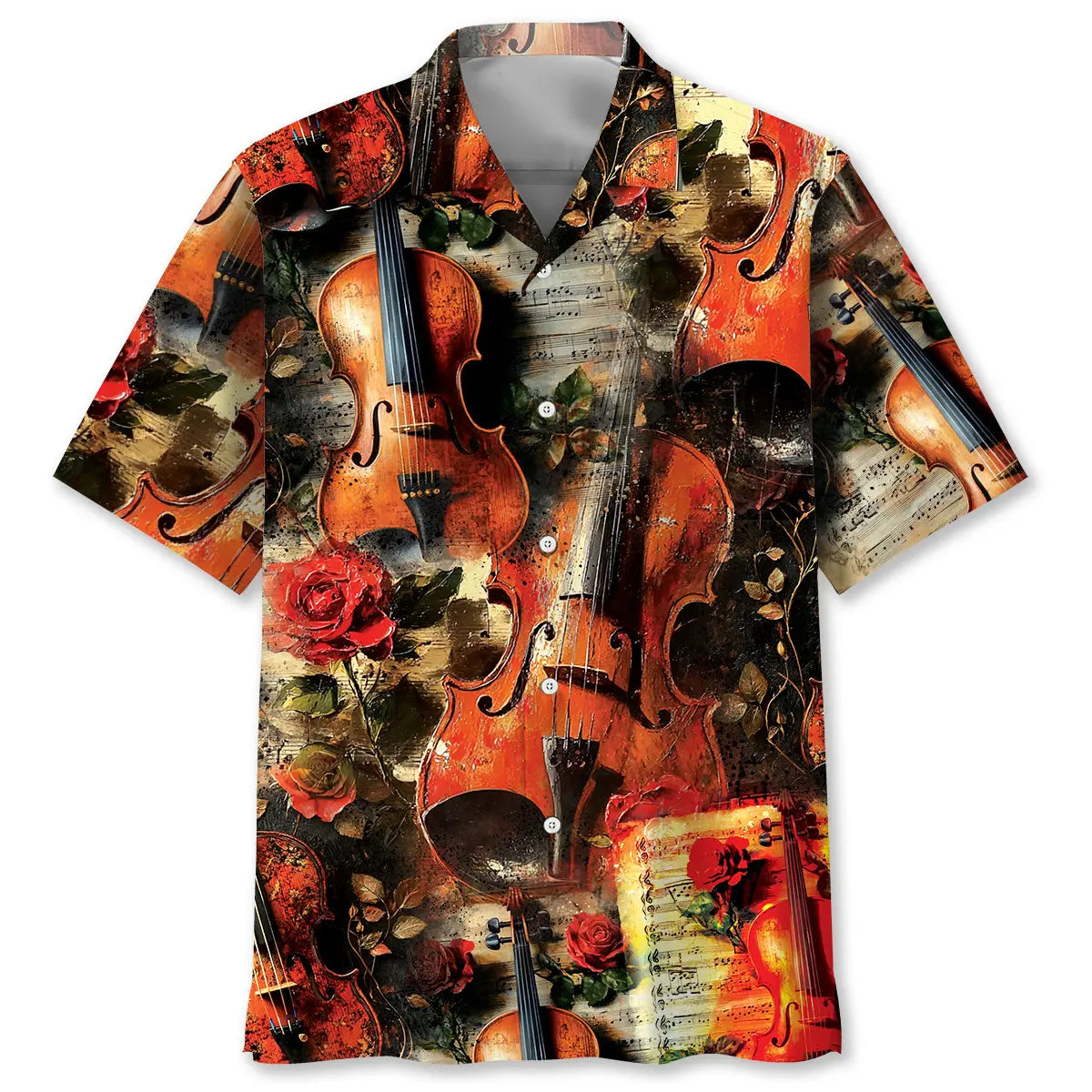 Violin Rose Hawaiian Shirt For Tropical Holidays, Outdoor Gatherings, And Everyday Comfort