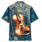 Vintage Violin Blue Hawaiian Shirt For Coastal Travel, Casual Events, And Comfortable Summer Wear