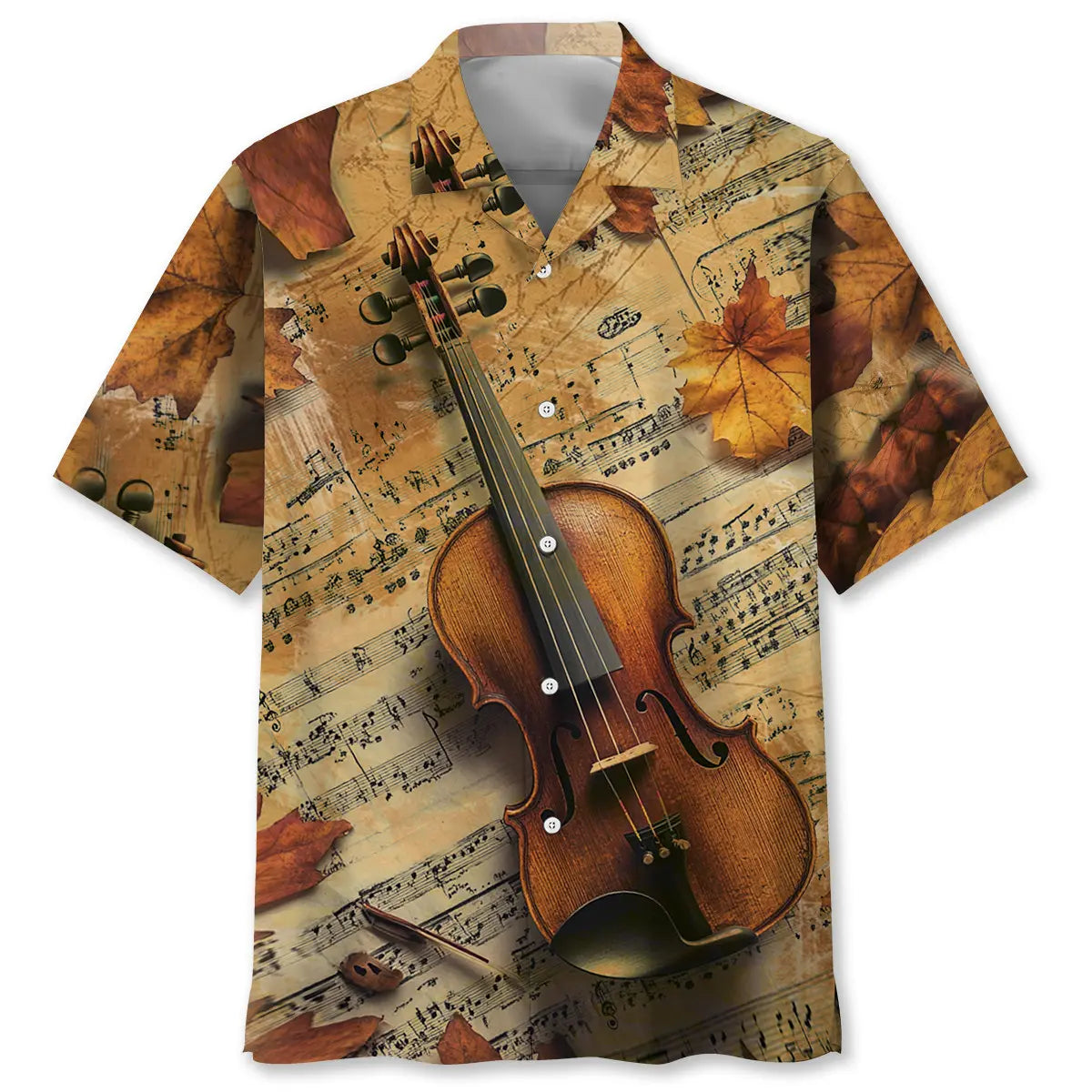 Vintage Violin Maple Leaf Hawaiian Shirt For Resort Trips, Coastal Parties, And Warm Weather Style