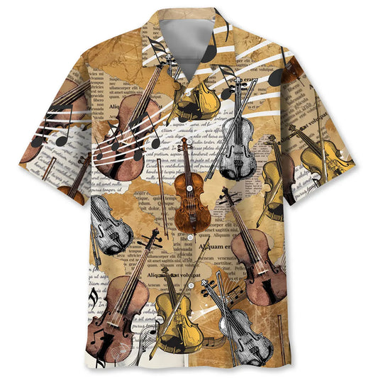 Vintage Violin Newspaper Hawaiian Shirt For Tropical Holidays, Outdoor Gatherings, And Everyday Comfort
