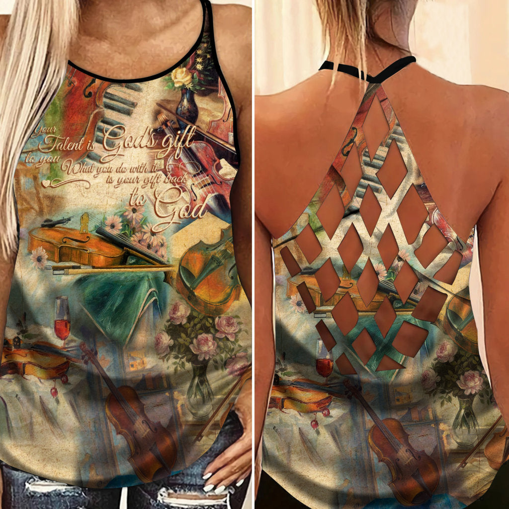 Violin Love And Life Hollow Tank Top For Music Activities And Travel Style
