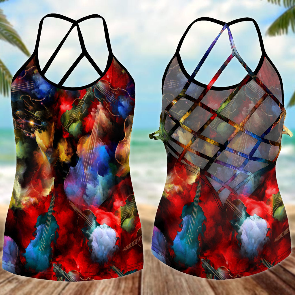 Violin Love And Life Hollow Tank Top For Dance Classes And Outdoor Events