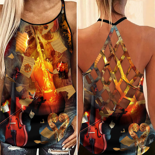 Violin Love And Life Hollow Tank Top For Dance Sessions And Casual Style