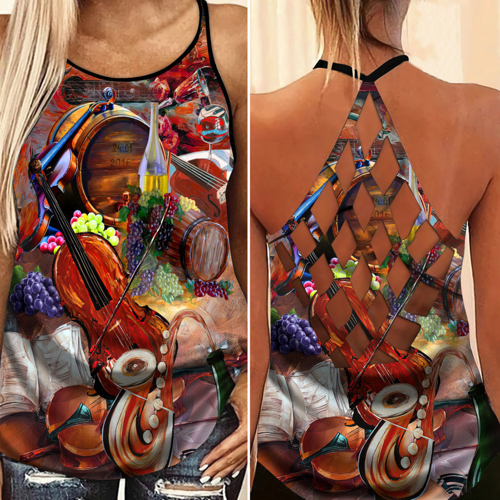 Violin Love And Life Hollow Tank Top For Performance Practice And Weekend Wear